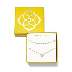 New Kendra Scott Gold Necklace with Pink Heart Pendant 2 piece Anna gift set